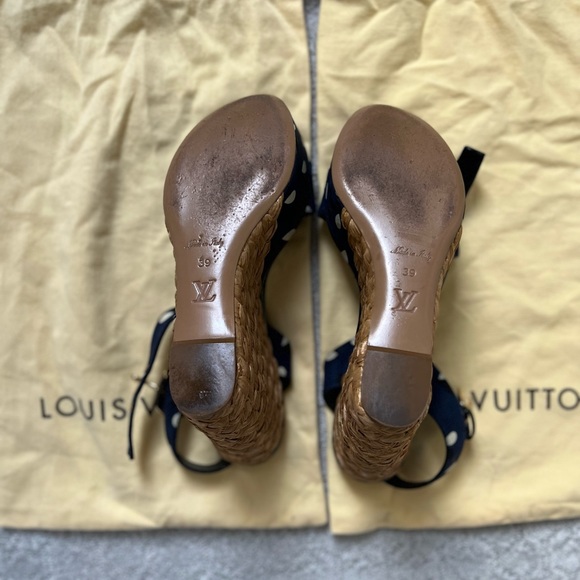Louis Vuitton Navy Fabric Braided Espadrille Wedges size 39 - Picture 10 of 10
